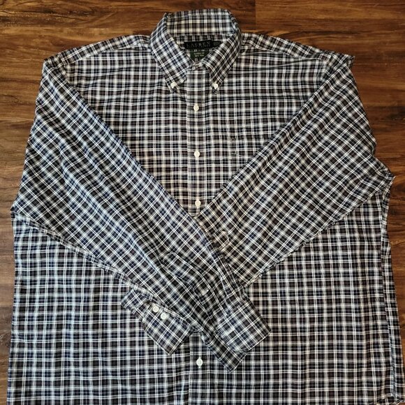 Lauren Ralph Lauren Shirt Mens 17 1/2 Classic Fit Navy Blue Check Print Button - Picture 12 of 16